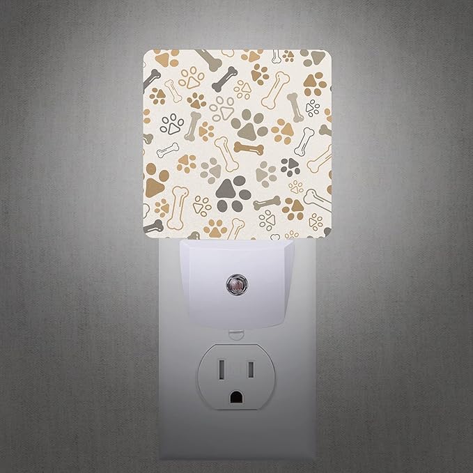Dog Cat Paw Print Bones Night Light Plug-in LED Nightlights Auto Sensor Night Lamp Dusk-to-Dawn Lamp Home Decor for Nursery Children Girls Boys