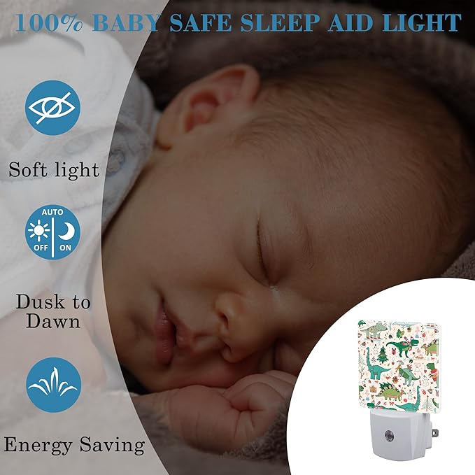 Cute Dinosaur Christmas Night Light for Kids, LED Night Light Plug into Wall with Dusk to Dawn Sensor for Girls Boys Women Men Room Decor, Hallway, Kitchen, Bathroom, Nursery, Stairs