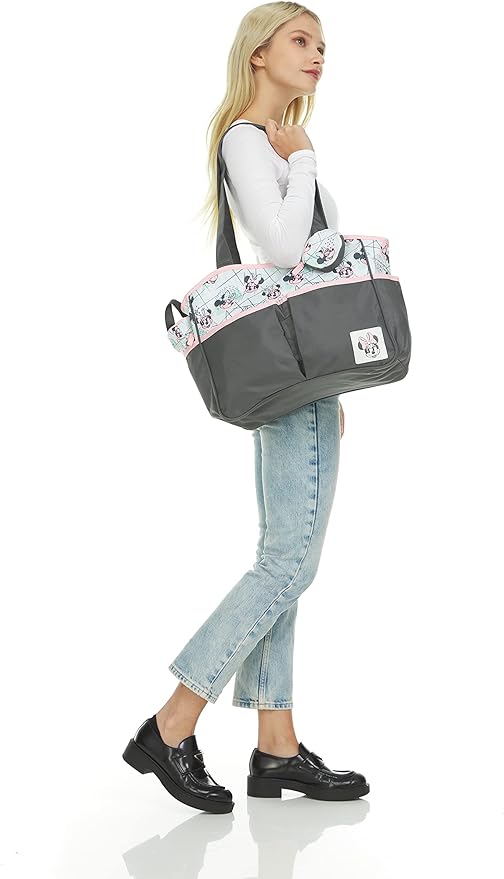Disney Cudlie Diaper Tote Bag for Moms | Large Spacious Travel Diaper Tote for Baby Boy and Girl | 17-Inches Wide Multi-Functional Baby Bag with Cute Patterns