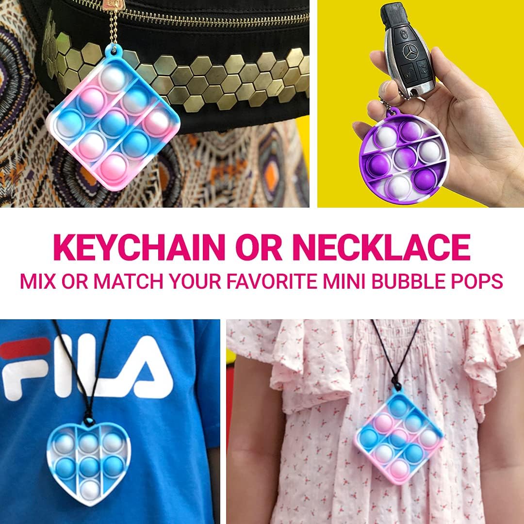 Chew Necklace for Sensory Kids, Mini Pop Its Fidget Toy Keychain, Simple Dimple Popper, Anxiety Relief Toys, Small Push Pop Bubble Sensory, Sensory Necklace Toys for Boys and Girls (Tie Dye)