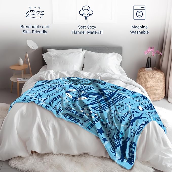 Swim Gifts for Swimmers, Swimming Blanket Gifts for Coach Gifts, Swim Team Gift, Just Keep Swimming, 50" x 60" Swimmer Blanket Christmas Birthday Gift for Men