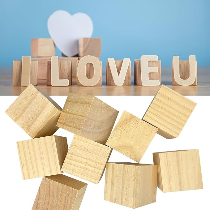 1-1/2 inch Unfinished Wooden Cubes,Pack of 40 Wood Square Blocks, Wood Blocks for Crafting Making & DIY Projects & Decor