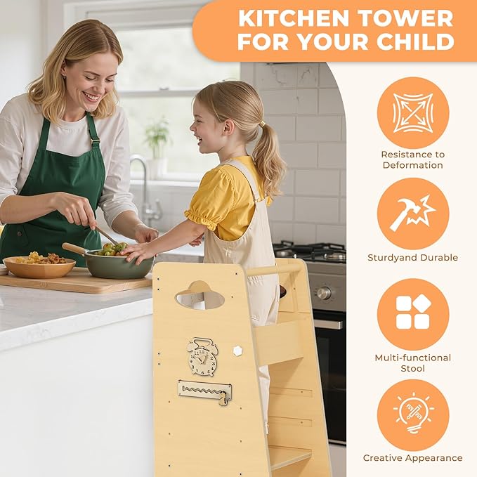 Toddler Tower 3-in-1 Multifunctional Kitchen Stool Helper, Adjustable Height ，Highchair