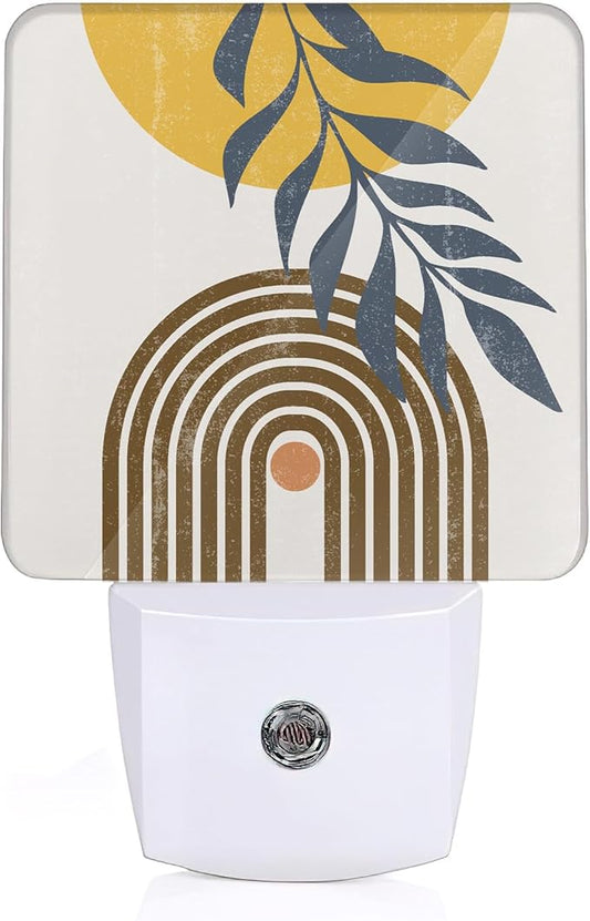 Boho Sun Leaves Night Light,Plug in Night Light, Dusk to Dawn Sensor Nightlights for Stairway/Hallway/Kitchen/Bedroom/Bathroom 0.5W