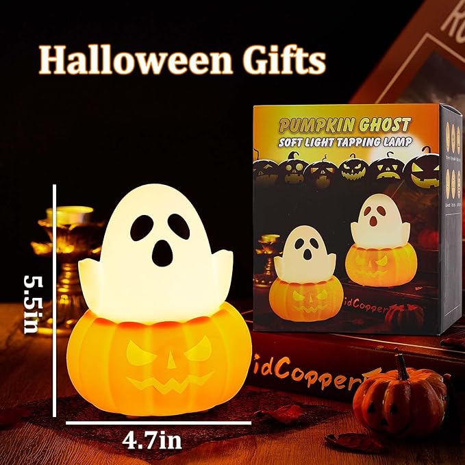 LED Pumpkin Ghost Night Light for Kids, Cute Lamp Gift 7 Colors NightLight, Silicone Rechargeable Bedroom Touch Pumpkin Lamps, Kawaii Room Decoration Bedside Lamp for Kids Girls Boys