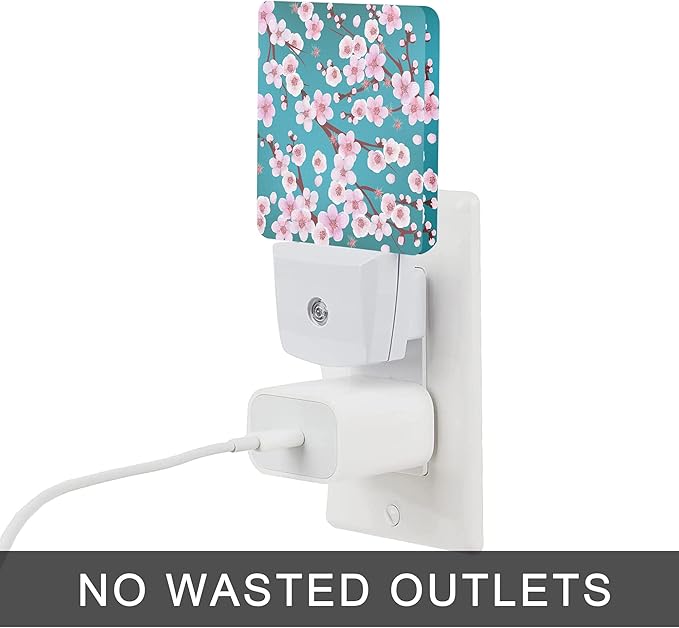 Spring Flowers Night Light,Cherry Blossom Night Lights Plug into Wall Dusk to Dawn Sensor Led Lamp for Women Men,Led Lights for Stairway/Hallway/Bedroom
