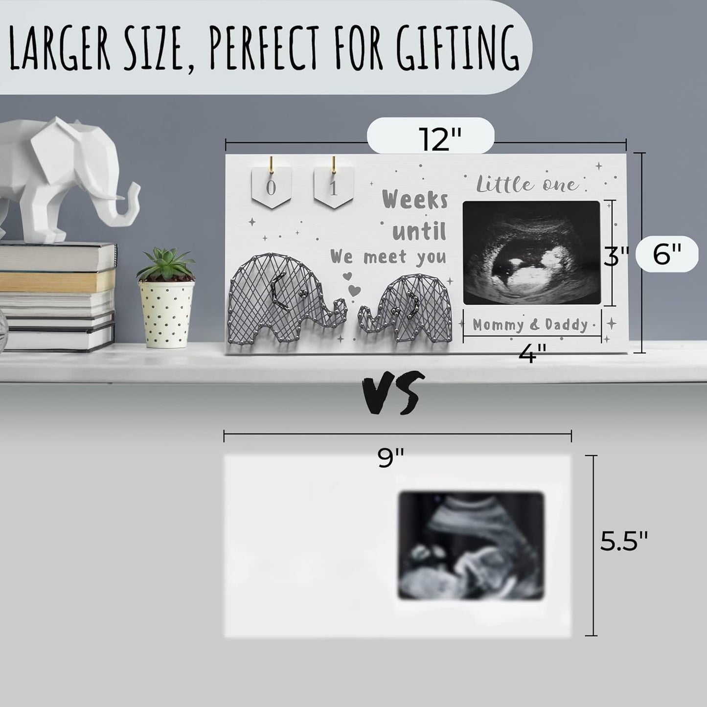 Baby Sonogram Picture Frame w/ Baby Countdown Weeks - Standard 4x3 Ultrasound Photo - Pregnancy Announcements Ideas - Gender Reveal - New Mom Expecting Parents Keepsake