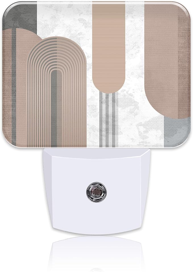 Modern Minimalist Art Night Light Plug into Wall, Gray Lines and Black Circles Night Light with Dusk to Dawn Sensor for Kid Girls Boys Women Bedroom, Hallway, Kitchen, Bathroom, Stairs Decor