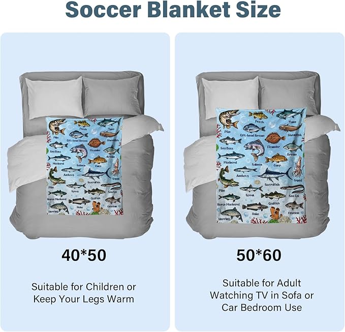 Fish Blanket Gifts for Fish Lover, Fishing Gifts for Men Boys, Fishing Decor, Soft Throw Blanket, Birthday Christmas Thanksgiving Gifts for Aquarium Lovers, 50" X 60"