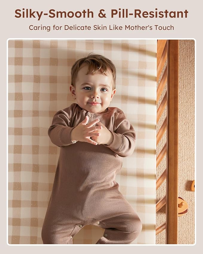 Baby Crib Sheets for Boys Girls, 28x52x8in Fitted Crib Sheet Neutral 3 Pack for Standard Crib and Toddler Mattress, Breathable Soft Microfiber Baby Sheet Orange Flowers & Plaid