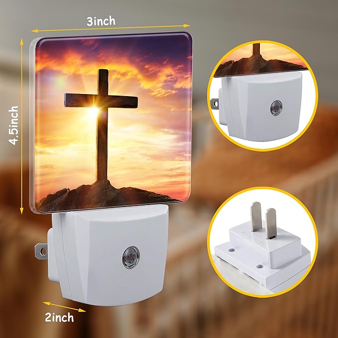 Christ Cross at Sunset Night Light for Kids Girls Boys,Crucifixion of Jesus LED Night Light Plug into Wall with Dusk to Dawn Sensor for Room Decor,Hallway,Kitchen,Bathroom,Nursery,Stairs