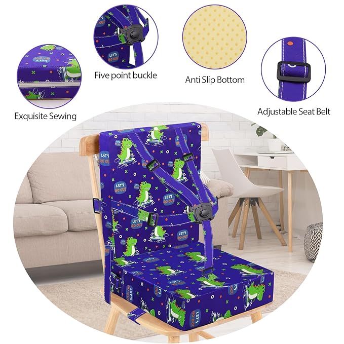 Toddler Booster Seat for Dining Table, Adjustable Safety Buckle Child Booster Seat with Backrest, Waterproof Washable Portable Booster Cushion Non-Slip Bottom (Blue)