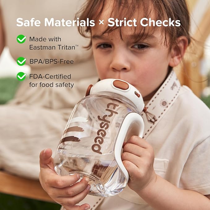 thyseed Toddler Water Bottle with Straw Cups Spill Proof School Kids Sports No Spill Children Leak Proof Travel Drinking Cup Dishwasher Safe BPA Free 2+ Year Old Boy Girl Child 14oz/400mL 1 PCS