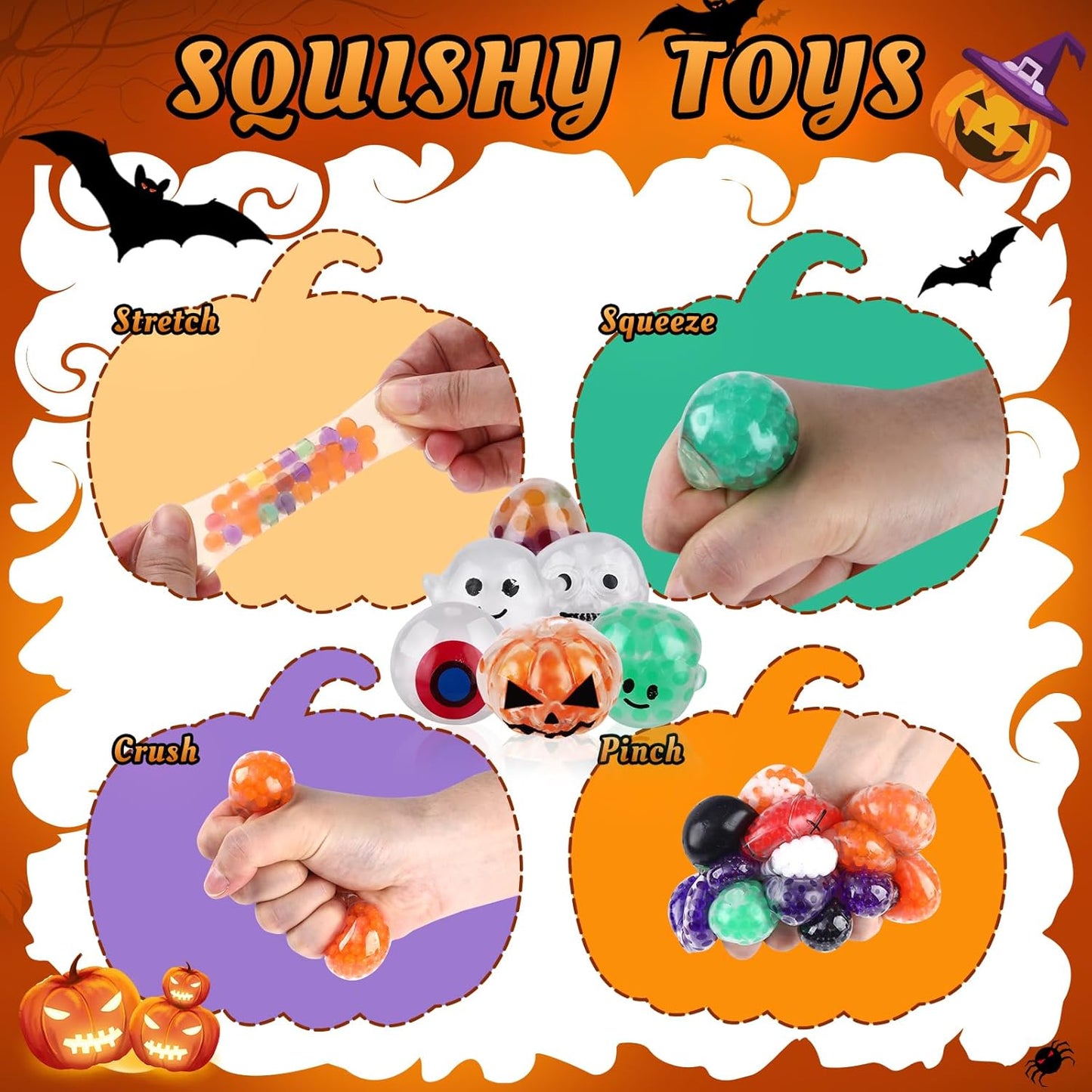 24PCS Halloween Stress Balls,Squishy Fidget Ball Toys,Bulk Stress Relief Sensory Stress Ball for Halloween Party Favors,Trick or Treat Goodie Bag Fillers,Birthday Gift