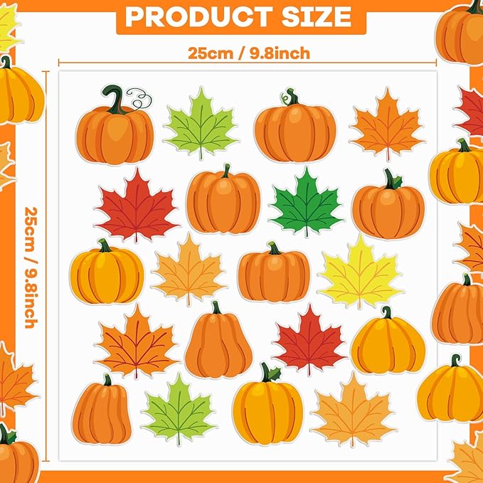 20 PCS Pumpkin Thick Gel Clings Fall Window Decorations Maple Leaves Glass Window Sticker Thanksgiving Decals Stickers for Kids Toddlers Home Airplane Autumn Thanksgiving Harvest Party Supplies