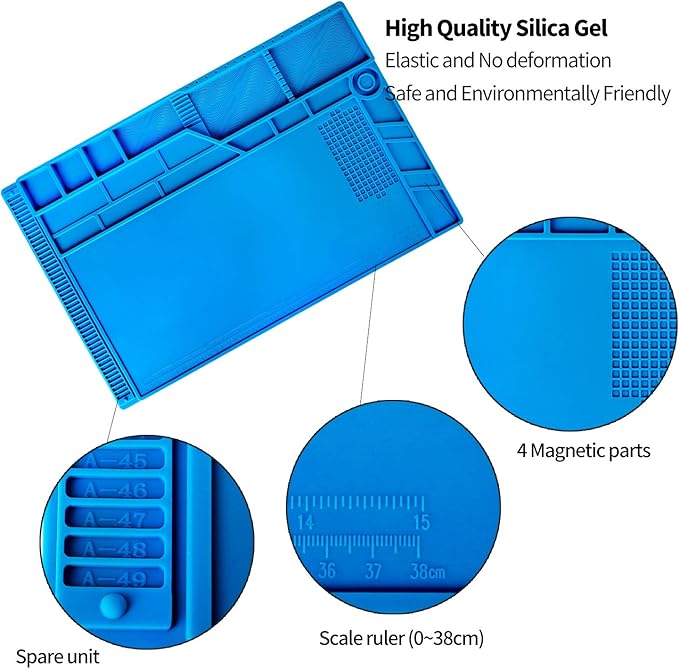 Kaisi S-180 Large Silicone Soldering Mat Magnetic Repair Work Mat, Heat Resistant Insulation Large Platform Station Pad for Soldering, Electronics, Computer Repair, Size 21.6 x 13.8 inch