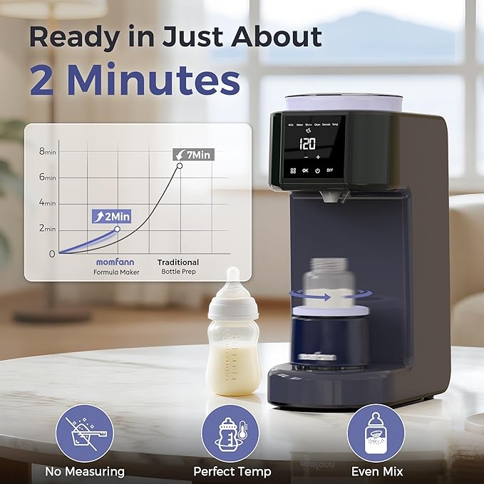 Automatic Baby Formula Maker – Fast Formula Dispenser for Instantly Mixing Warm Bottles with Precise Powder & Water Ratio, 3 Temp Settings, One-Touch Clean, Fits Most Bottles & Formula Brands