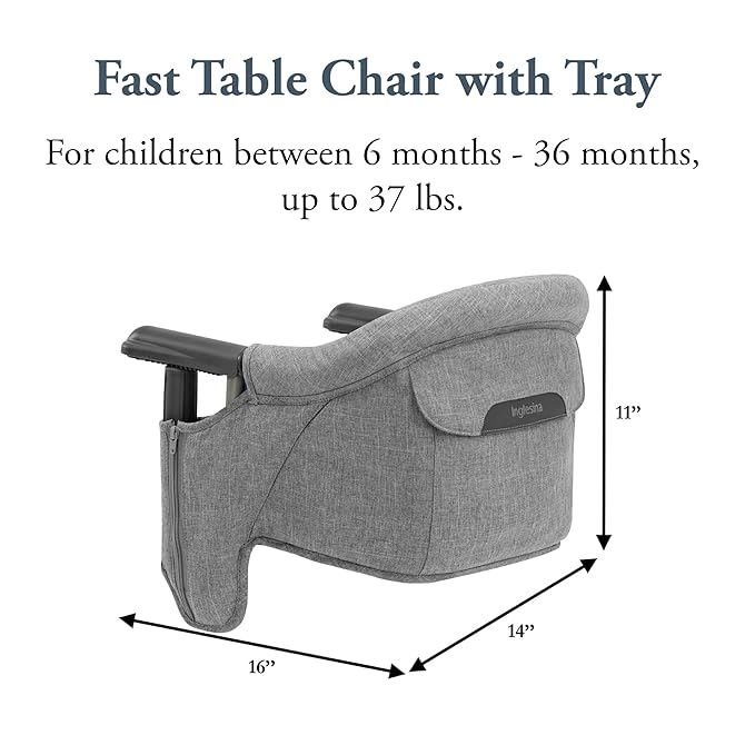 Inglesina Fast Table Chair - Stone Gray Melange + Fast Dining Tray - Portable Baby High Chair - for Babies & Toddlers up to 37 lbs - Fits Tables 0.8'' to 3.5'' Thick - Compact - Travel Bag Included