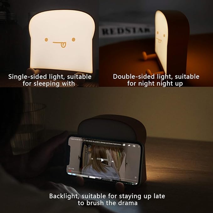 QANYI Cute Night Light Toast Bread LED Night lamp with Rechargeable, Portable Bedroom Bedside Bed lamp Christmas Gifts Ideas for Tween Teenage Teenager Teens Girls Boys Women