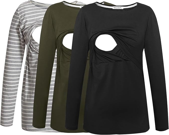 Smallshow Women's Maternity Nursing Tops Comfy Long Sleeve Breastfeeding T-Shirt