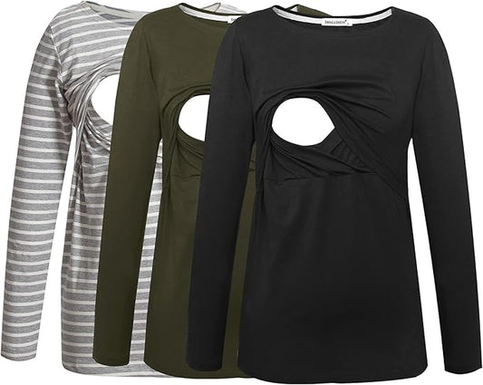 Smallshow Women's Maternity Nursing Tops Comfy Long Sleeve Breastfeeding T-Shirt