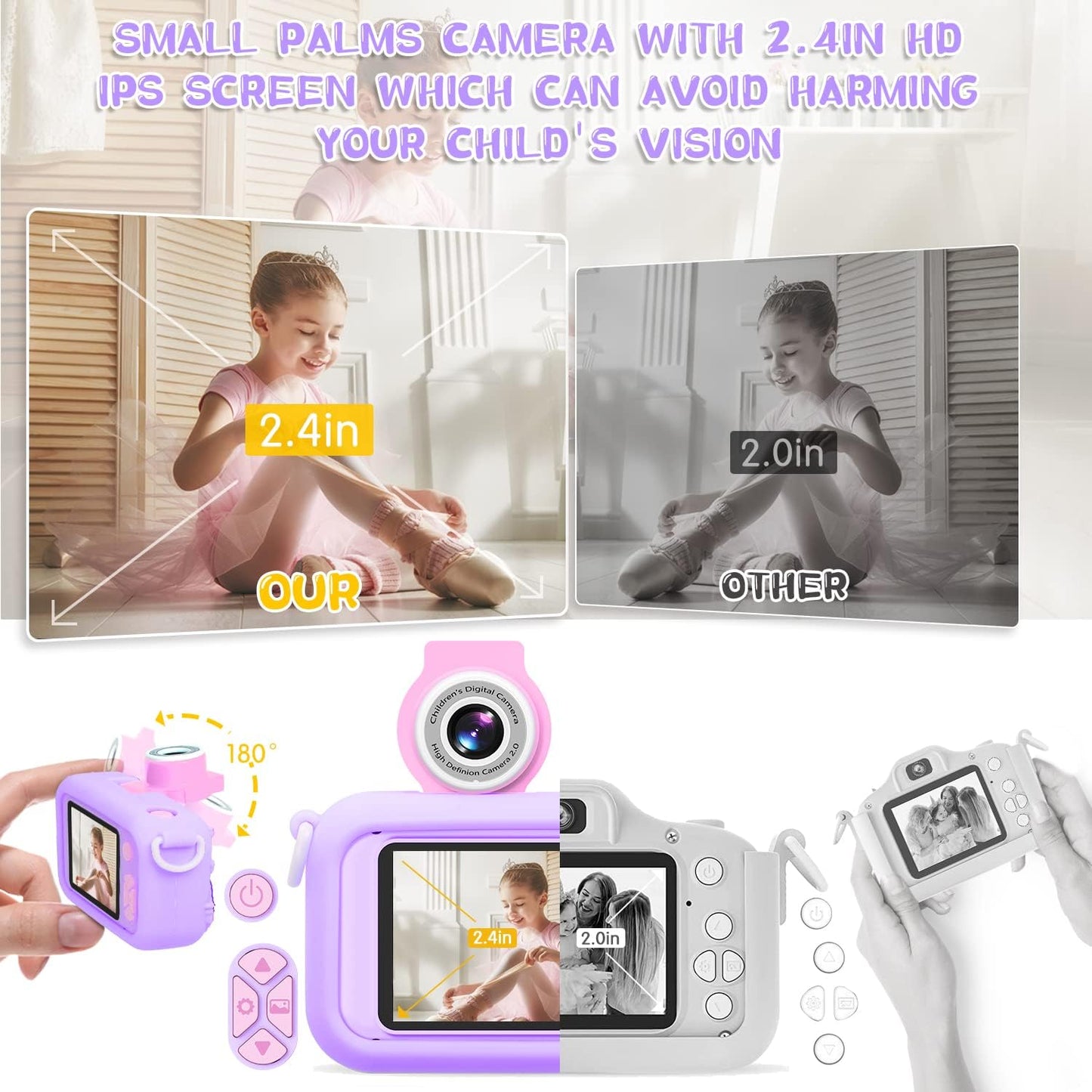 Kids Camera, Toddler Kid Digital Camera with 180°Flip Lens & 2.4in IPS Screen, Birthday Festival Gifts Present Toy for 4 5 6 7 8 9 10 11 Year Old Girls/Boys, 32 GB Card Included, X101