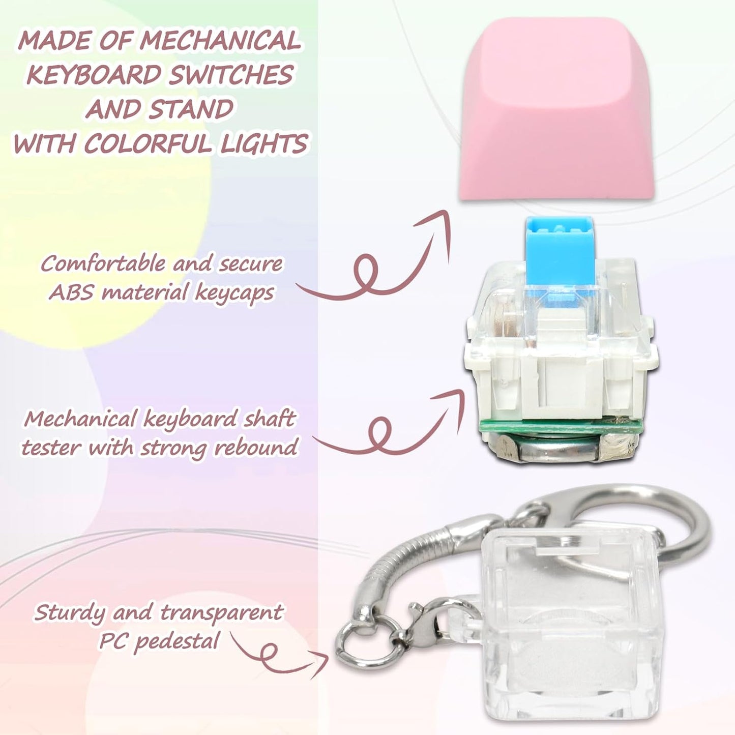 Keyboard Fidget Toys for Adults Keyboard Clicker with LED Light Keychain Fidget Sensory Fun Toys for Anxiety Decompression (Pink, 1P)