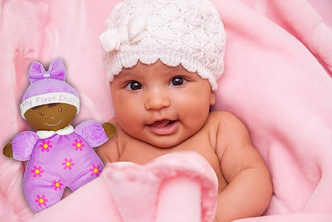 June Garden 9" My First Doll Hazel - Soft Plush Baby Doll with Rattle - Purple Outfit