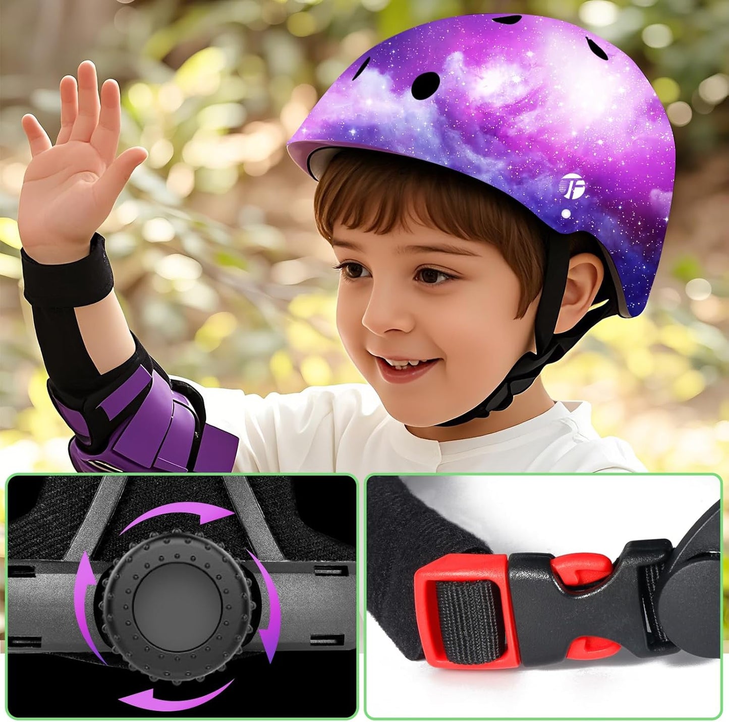 Adjustable Color Gradient Skateboard Helmet for 3-5-8-14+Ages【Toddler Kids Youth Adult】 Girls Boys Woman.Bike Helmet for Multi-Sports Cycling Bicycle Scooter Inline Roller Skate Rollerblading