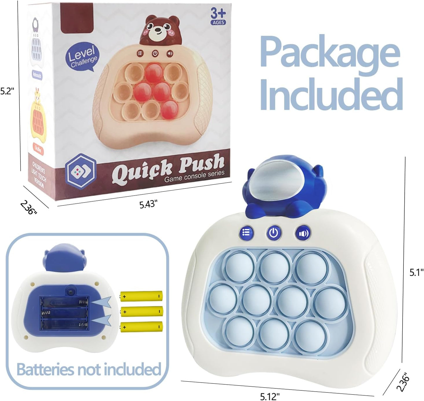 Pop Fidgets Game Toys,Handheld Speed Pushing Game Machine,Quick Push Game,Fidget Game Toy for 6 7 8 9 10 11 12 Boys Girls Teens Bear（Astronaut）