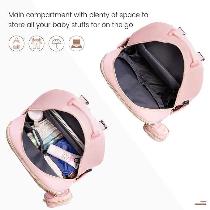 LOVEVOOK Diaper Bag Backpack, Quilted Baby Bag with Changing Pad & Pacifier Holder, Waterproof Travel Diaper Bags for Baby Boys Girls, Stylish and Large Capacity,Pink