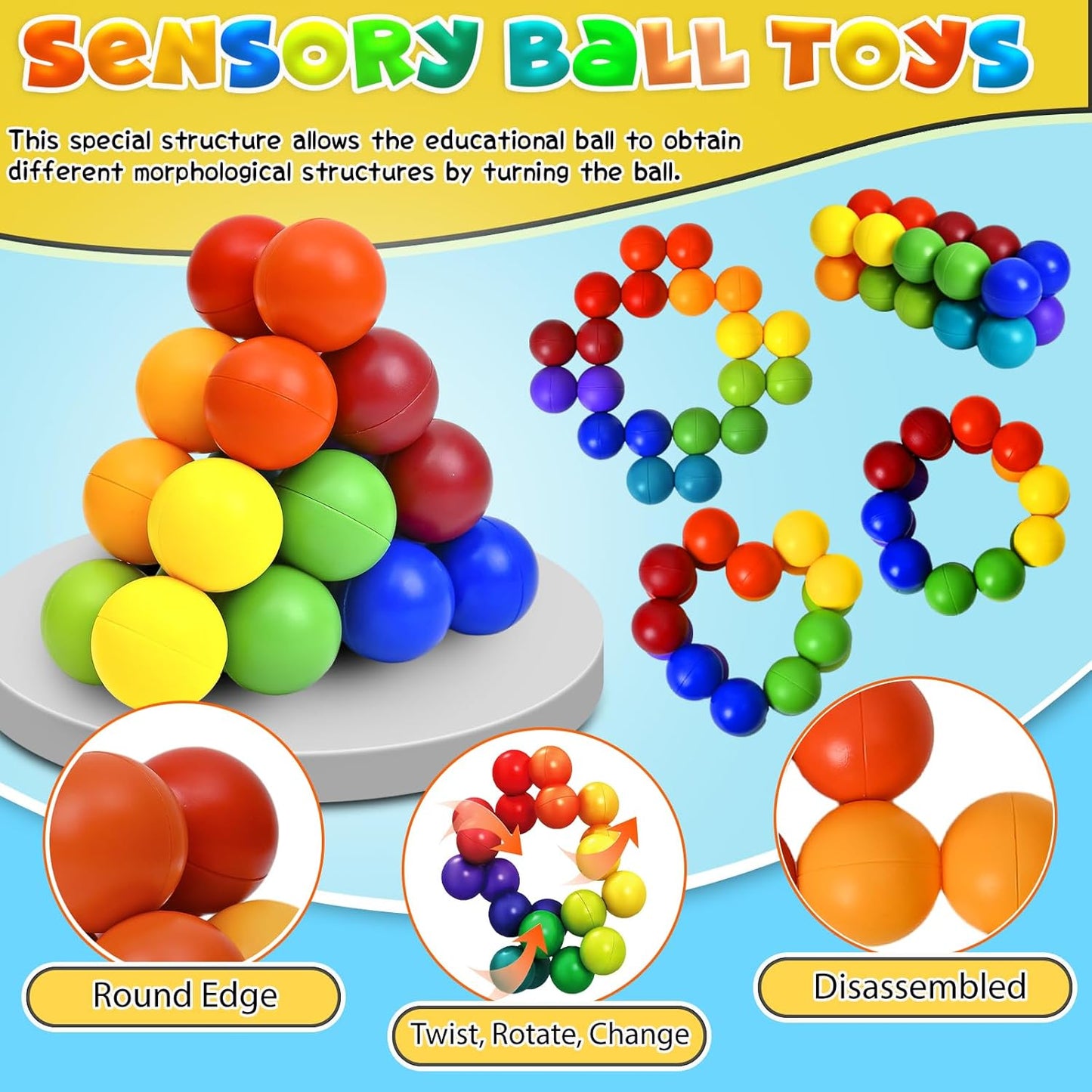 3Pcs Sensory Toys for Autistic Children Set, Autism Fidget Toys Pack Calm Down Travel Essential for Kid Toddler Age 3 4 5 Years, ADHD Stress Anxiety Christmas Stocking Stuffer for Boys Girls