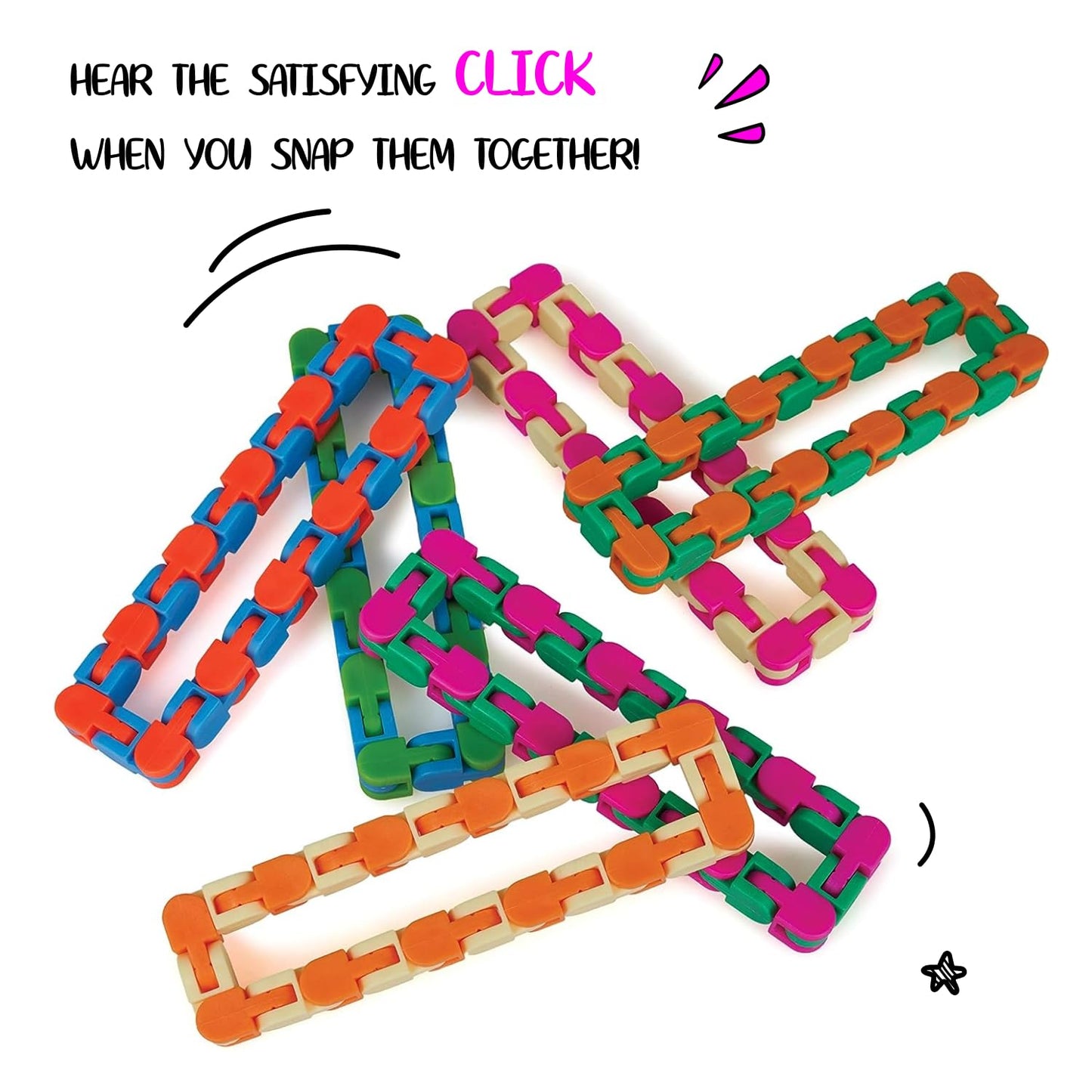 Neliblu Wacky Tracks 6 Pack Sensory Fidget Toys Snap and Click Fidget Cube Puzzles Bulk - ADHD, Autism, Stress Relief Therapy - Fidget Toys for Sensory Kids, Keeps Fingers Busy and Minds Focused