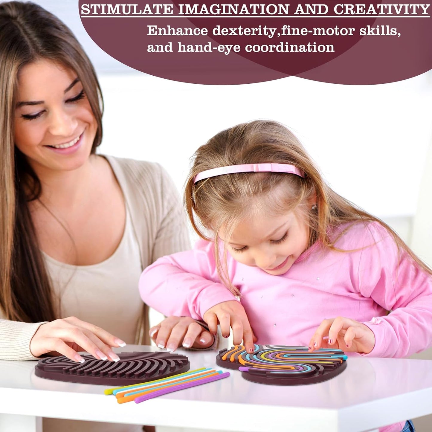 Sensory Activity Board,Fidget Toys for Kids 3+,Silicone Sensory Toys for Calming, Stress, Anxiety, ADHD,Autism,Promotes Focus,with Travel Bag and 13 Strings (Cherry Red, Heart-Shaped)