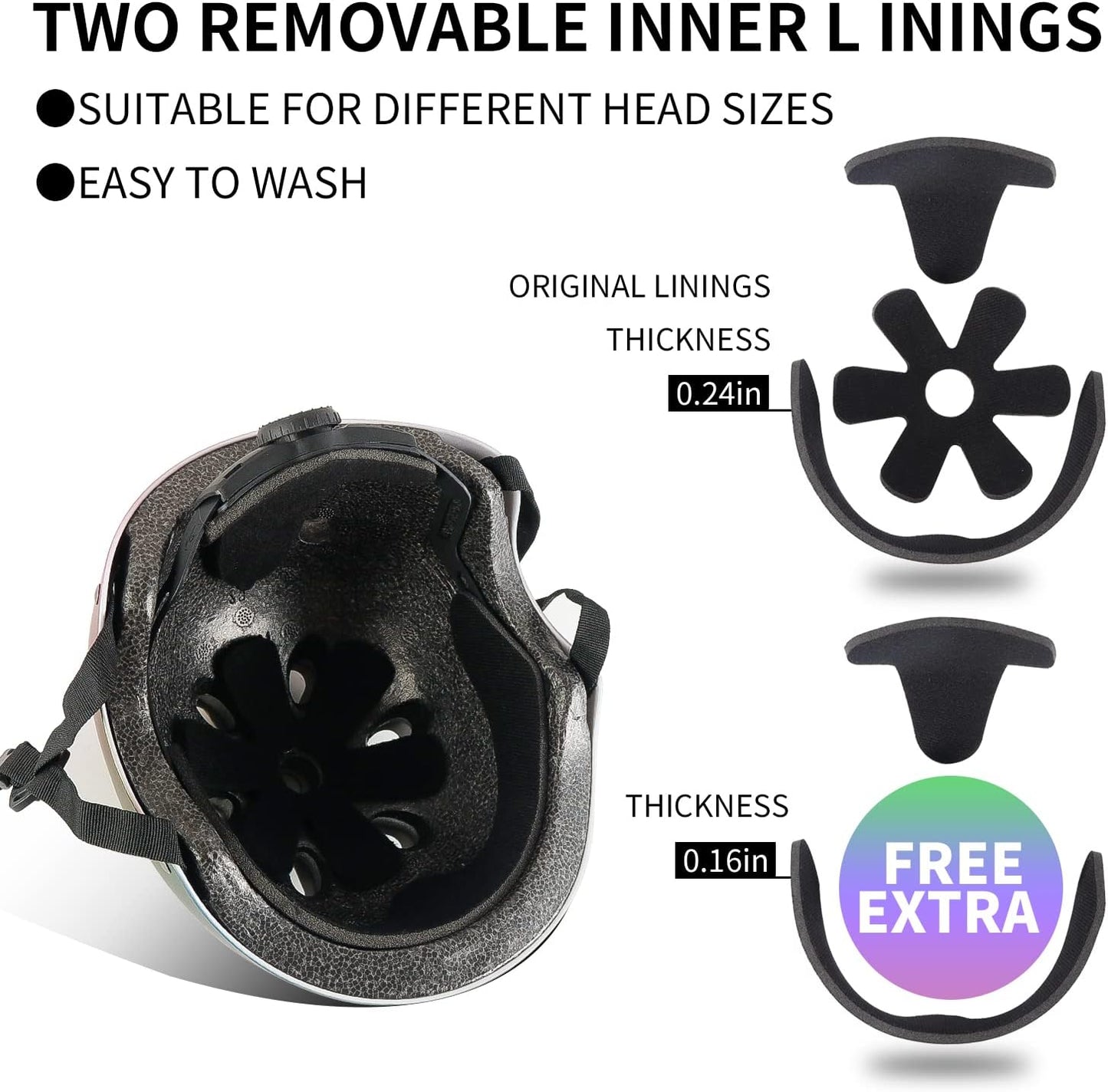 Adjustable Color Gradient Skateboard Helmet for 3-5-8-14+Ages【Toddler Kids Youth Adult】 Girls Boys Woman.Bike Helmet for Multi-Sports Cycling Bicycle Scooter Inline Roller Skate Rollerblading