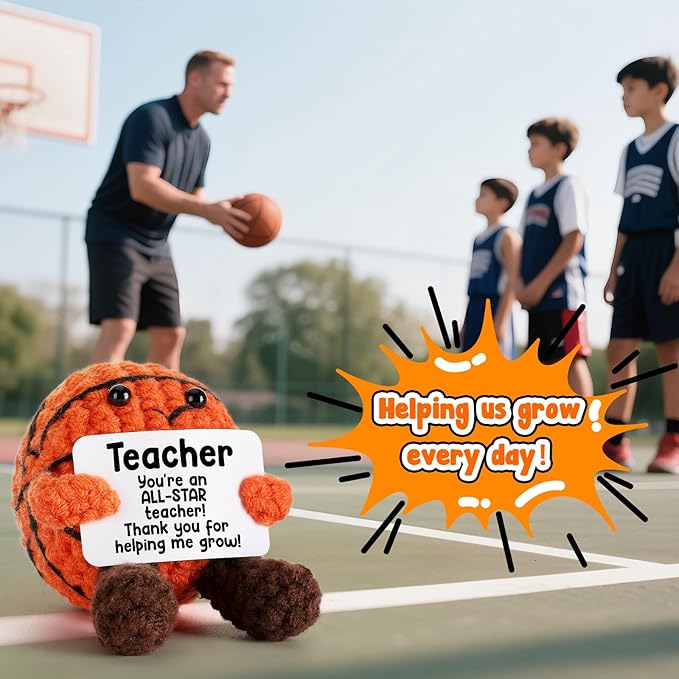 Teacher Appreciation Gifts from Student, Handmade Crochet Basketball Decor, Thank You Presents for Coach Mentor, Best Teacher Ever Birthday, End of Year Classroom Decor