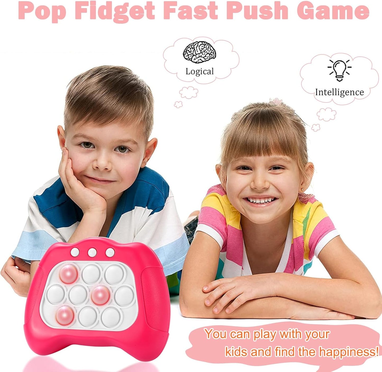 Quick Push Bubble Game,Popping Game Light up Pop Fidget Toy for Kids,Fast Push Console Game for Ages 3-12 for Boys and Girls,Handheld Puzzle Game Sensory Toys (Pink Universal)