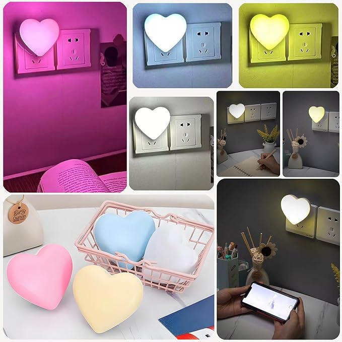 Night Lights Plug into Wall - Cute Heart LED Night Light for Kids, Plug in Nightlight with Smart Auto On/Off Dusk to Dawn Sensor, Soft Warm Blue Lamp for Bedroom Nursery Living Room Bathroom Hallway