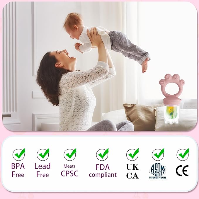 Baby Fruit Food Feeder - Silicone Nibble Tray Combo - Breastmilk Popsicle Mold for Cooling Relief, BPA Free Mesh Feeder for Infant Self Feeding (Claw Pink + Pineapple)