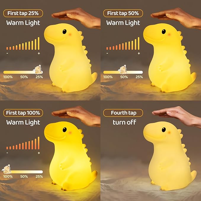 Mewaii Big Dinosaur Night Light for Kids, 7.8 in & 18 Funny Sounds Squishy Silicone Dinosaur Lamp with 3-Level Brightness, Rechargeable LED Cute Dino Nightlight for Boys Baby Nursery Gift&Room Decor
