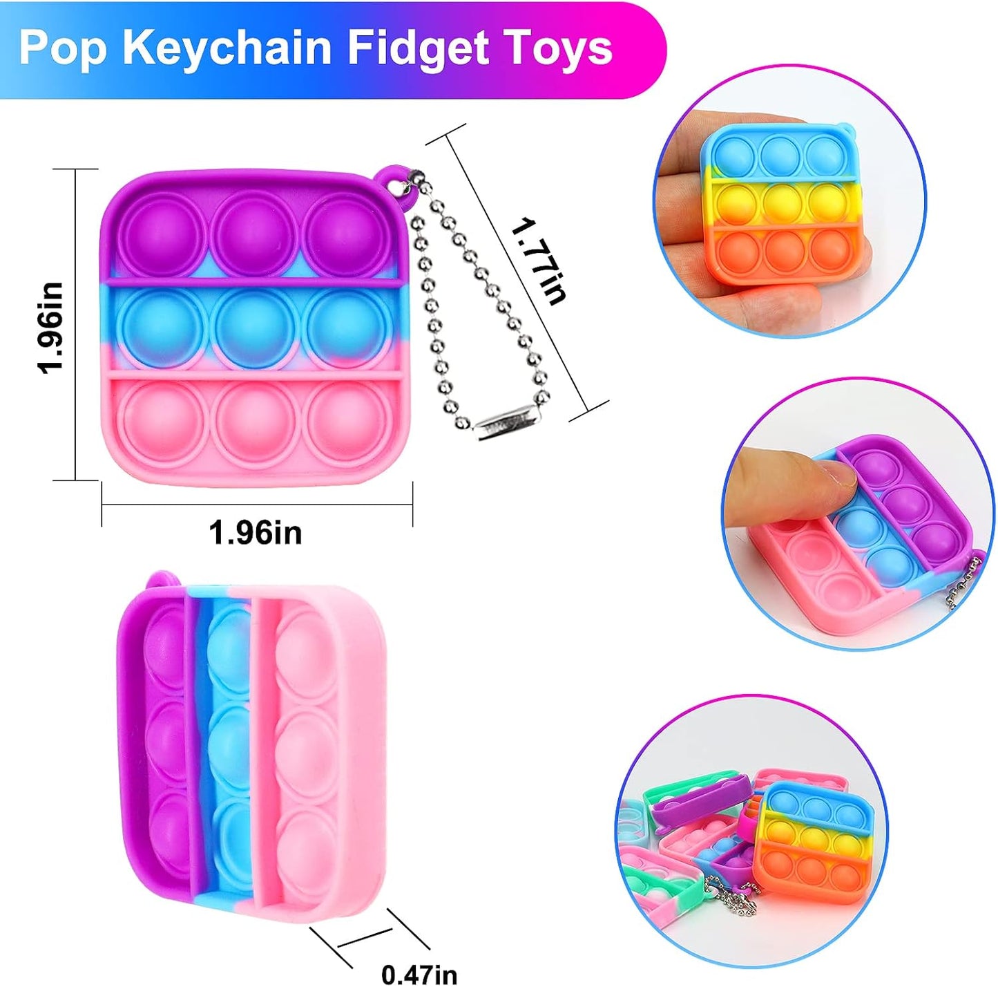 Pop Keychain Fidget Toys Its Party Favors for Kids 4-8, 30 PCS Mini Pop Push It Fidget Toy Bulk Kids Toys Fidgets Packs Popper Stress Toys Sensory Toys Party Gift Classroom Prizes Toys for Boys Girls