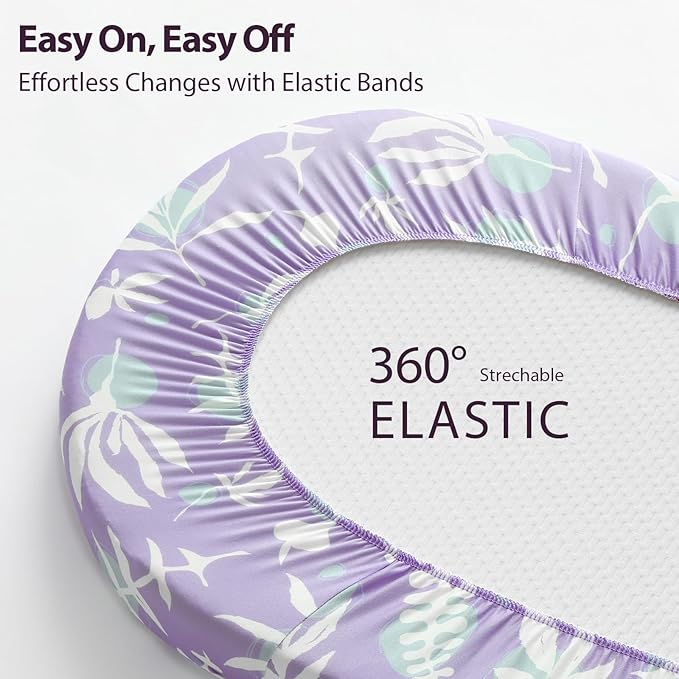 Baby Bassinet Sheets Girl Boy, Fitted Bassinet Sheet Set 3 Pack Bassinet Mattress Sheets Universal Fit for Rectangle, Round, Oval, Hourglass Mattress, Soft Breathable Purple Leaf