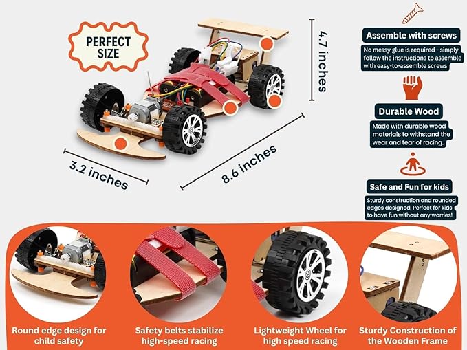 Wooden Wireless Remote R/C F1 Racing Car Science Kit to Build (Racing Pack of 2), Educational STEM Project Science Kit for Kids Aged 8-12, 9-16, Ideal Gift for Children Boys and Girls