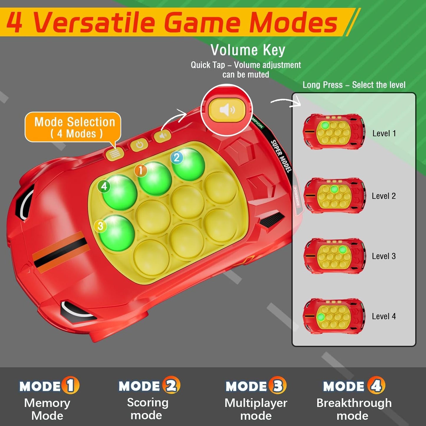 Fidget Toys Light Up Game, Handheld Games for Kids, Quick Push Bubbles Game Console, Autism Sensory Toys Birthday Gifts for Old Boys Kids Teens