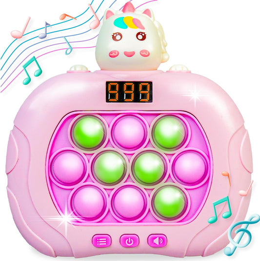 Marlo & Buzz Fast Push Game Toy with Popit Game Controller, Pop Fidget Animal with LED Screen - Sensory and Memory Console, Quick Bubble Light Toy, Pocket Games (Unicorn)
