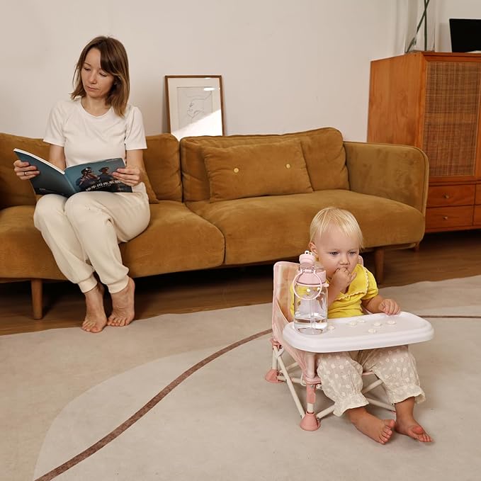 Tiny Marvels Portable 3-in-1 Baby Chair – Cozy Toddler Chair, Baby Seat with Tray, Booster Seat – Compact, Foldable, Safe with Child Safety Belt Carry Bag – Perfect for Travel & Family Time