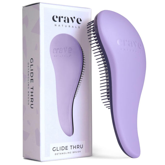 Crave Naturals Glide Thru Hair Brush - Detangler Brush for Curly, Straight, Wet or Dry Hair - Gentle Detangling Brushes for Adults, Kids, Toddlers - Hair Accessories for Women, 7.5x3" - Purple