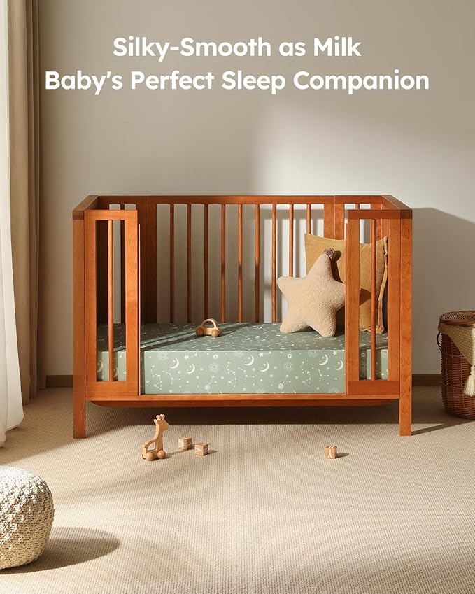 Baby Crib Sheets for Boys Girls, 28x52x8in Fitted Crib Sheet Neutral 3 Pack for Standard Crib and Toddler Mattress, Breathable Soft Microfiber Baby Sheet Green Gray Constellation