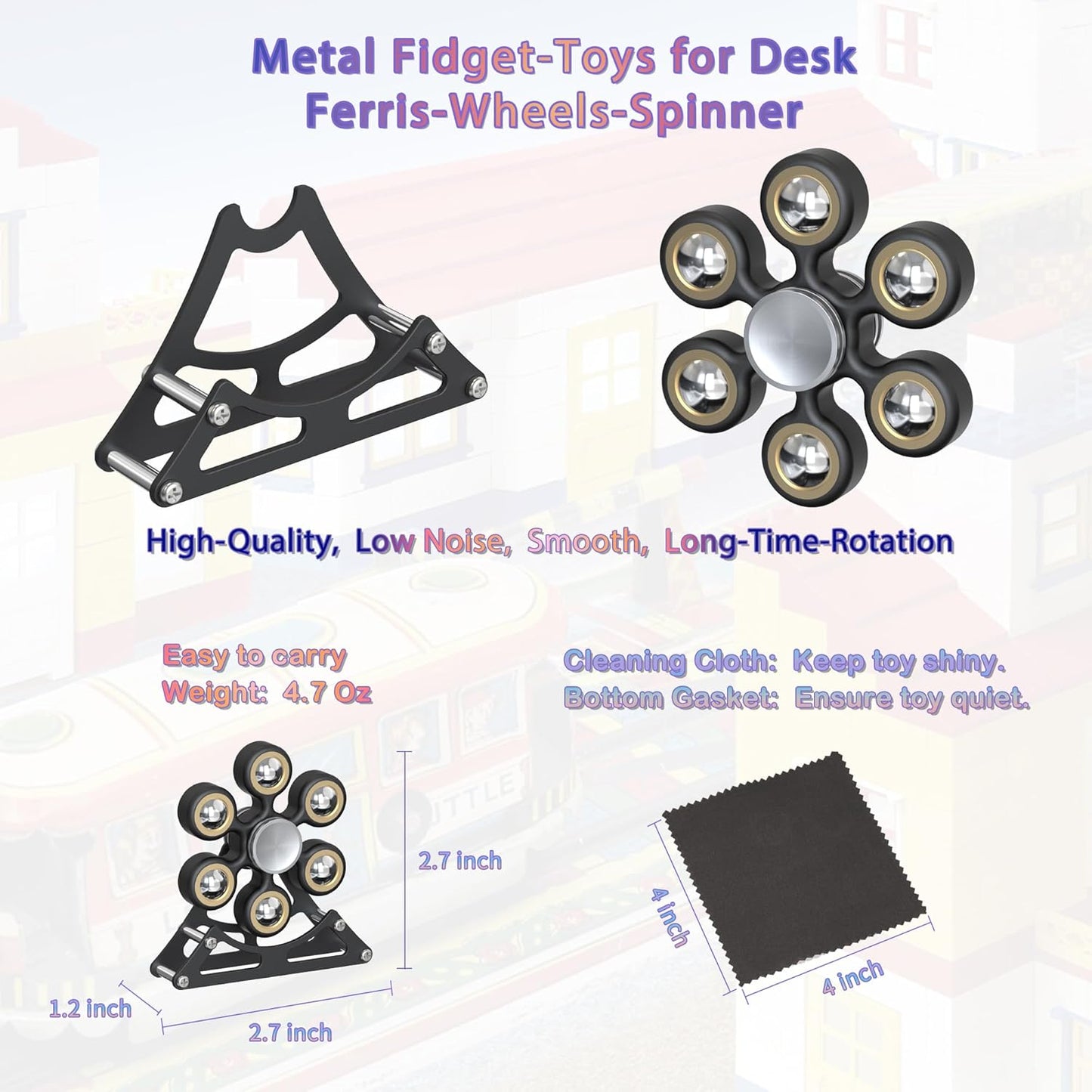 Desk Toys for Fidget Ferris-Wheel Spinner: 4mins Metal Cool-Gadgets Kinetic-EDC-Toy, Cool-Stuff for Kid Children Teen Adult, ADHD Tools Stress Relief Gift for Office Home School Men Woman Christmas