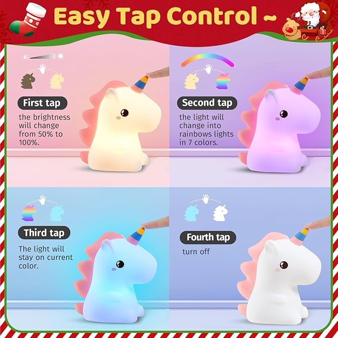 Unicorn Toys for Girls Age 4-6, 16 Colors Night Light for Kids Night Light, Silicone+Dimmable Toys for Girls, Toddler, Baby, Rechargeable Nightlight for Kids Room